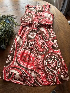 Talbots Red, Brown and Cream Paisley Sleeveless Dress
